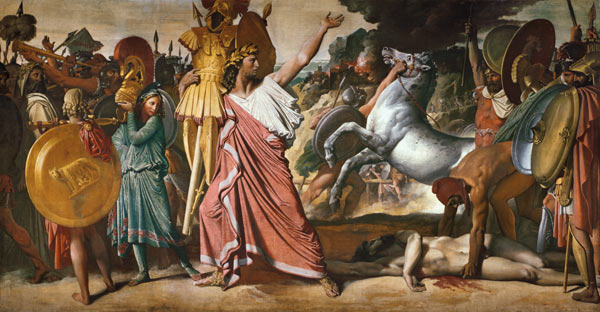 Romulus, the winner of Acron, carries the rich spoils into the Zeustempel a Jean Auguste Dominique Ingres