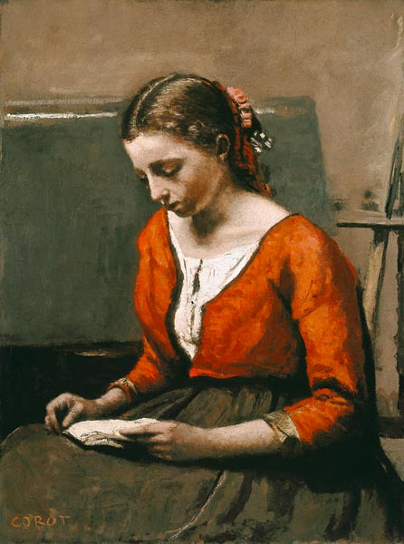 Reading girl a Jean-Babtiste-Camille Corot