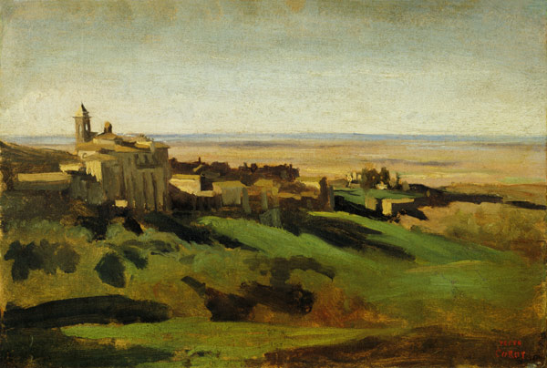 Blick auf Marino in den Albaner Bergen am frühen Morgen a Jean-Babtiste-Camille Corot