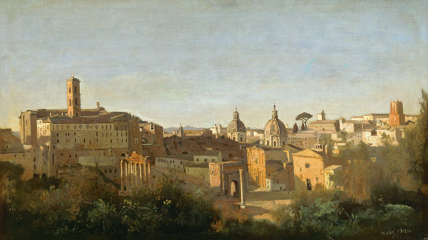 The Forum seen from the Farnese Gardens, Rome a Jean-Babtiste-Camille Corot