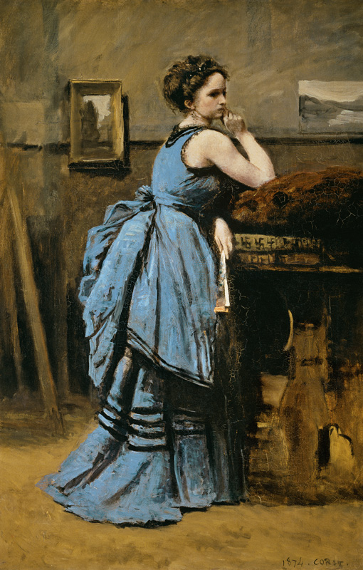 Woman in blues a Jean-Babtiste-Camille Corot