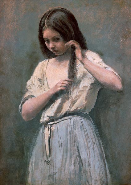 Young girl when combing his hair a Jean-Babtiste-Camille Corot