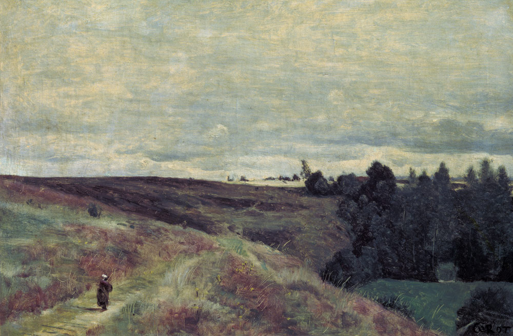 Mit Heidekraut überwachsende Höhen bei Vimautier a Jean-Babtiste-Camille Corot