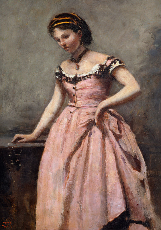 Corot / Young woman in pink dress a Jean-Babtiste-Camille Corot