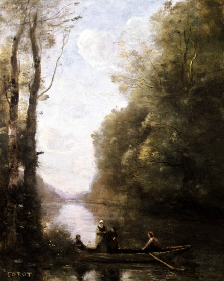The Ferryman Leaving the Bank with Two Women a Jean-Babtiste-Camille Corot
