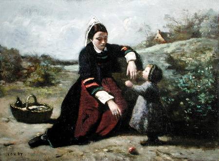Breton Woman and her Little Girl a Jean-Babtiste-Camille Corot