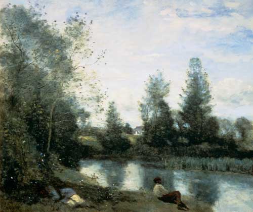 On the river shore a Jean-Babtiste-Camille Corot