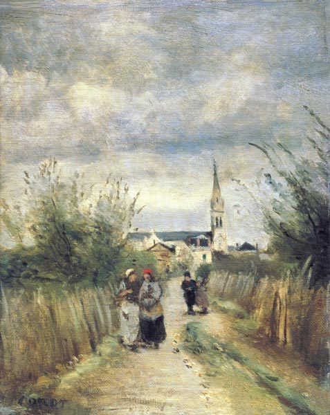 Auf dem Weg von der Kirche. Argenteuil a Jean-Babtiste-Camille Corot