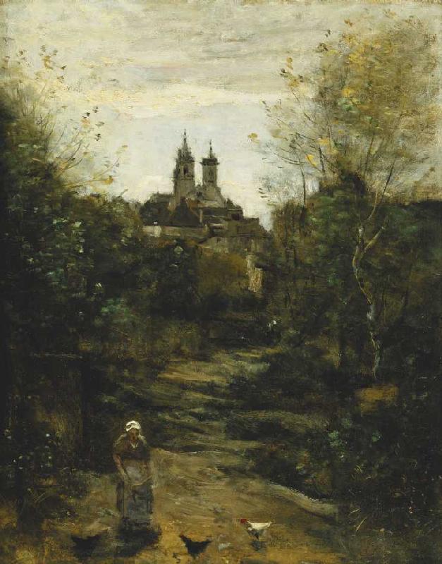 Der Weg zur Kirche in Semur a Jean-Babtiste-Camille Corot