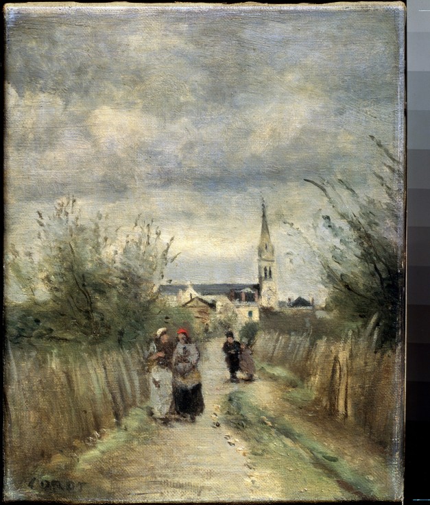 Bell tower in Argenteuil (Road to the Church) a Jean-Babtiste-Camille Corot