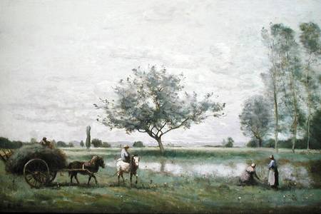 Haycart beside a River a Jean-Babtiste-Camille Corot
