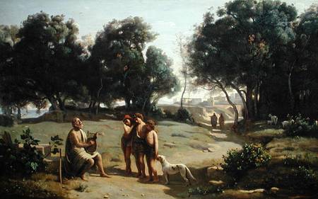 Homer and the Shepherds in a Landscape a Jean-Babtiste-Camille Corot