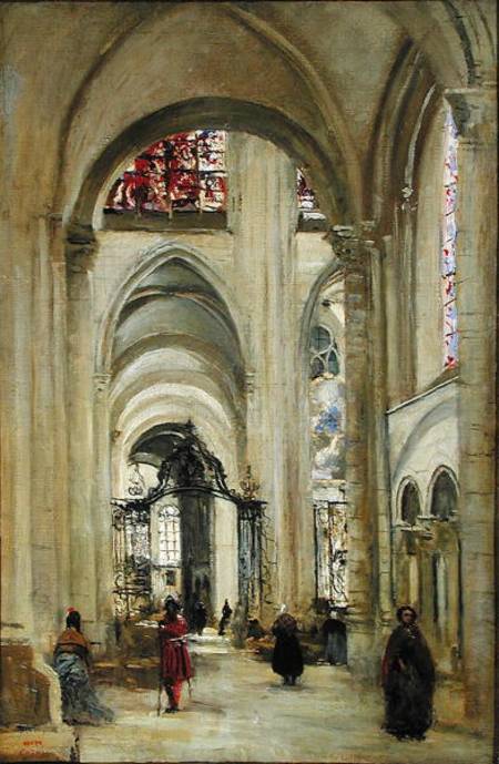 Interior of the Cathedral of St. Etienne, Sens a Jean-Babtiste-Camille Corot