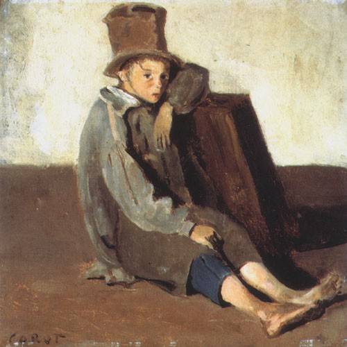 Child with a big hat a Jean-Babtiste-Camille Corot
