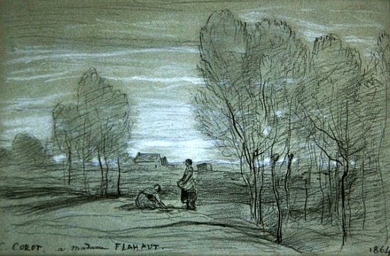 Landscape, 1864 (black & white chalks on paper) a Jean-Babtiste-Camille Corot