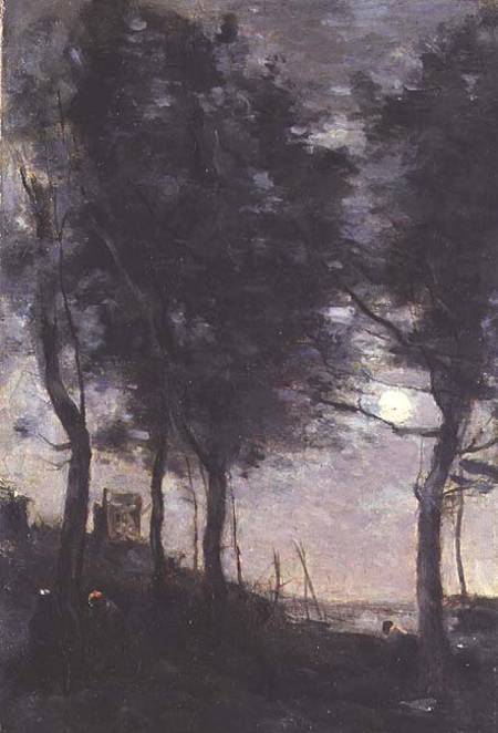 Moonlight by the sea a Jean-Babtiste-Camille Corot