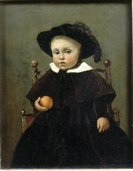 The Painter Adolphe Desbrochers (1841-1902) as a Child, Holding an Orange a Jean-Babtiste-Camille Corot