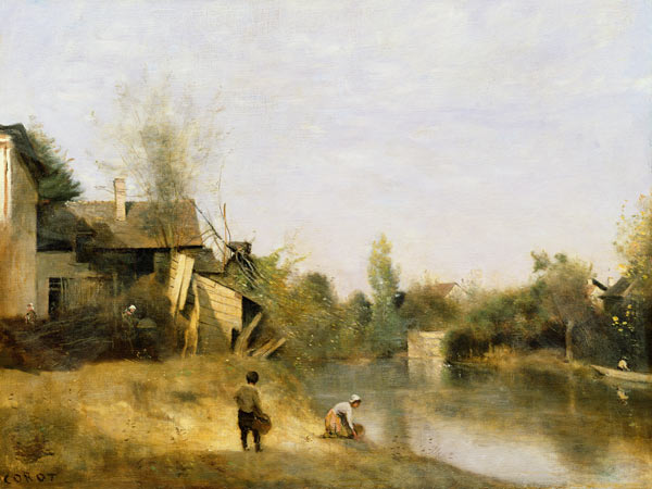 Riverbank at Mery sur Seine, Aube a Jean-Babtiste-Camille Corot