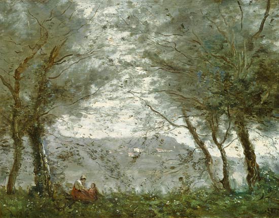 The Pond at Ville-d'Avray through the Trees a Jean-Babtiste-Camille Corot
