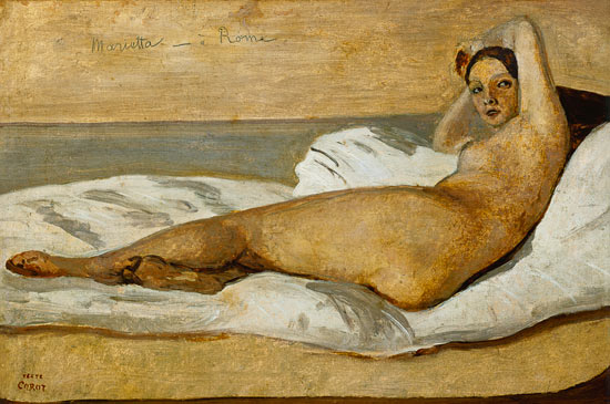The Roman Odalisque (Marietta) 1843 (oil & pencil on paper) a Jean-Babtiste-Camille Corot