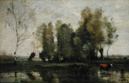 Trees in a Marshy Landscape a Jean-Babtiste-Camille Corot