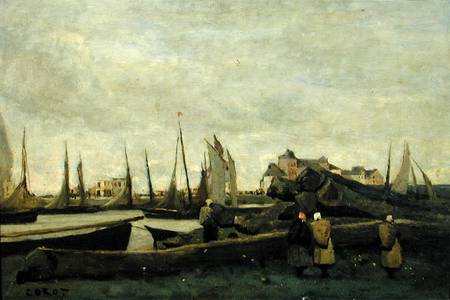 Treport - A Quay a Jean-Babtiste-Camille Corot