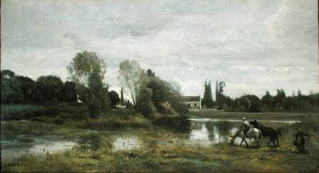 Ville d'Avray, Horses Watering a Jean-Babtiste-Camille Corot