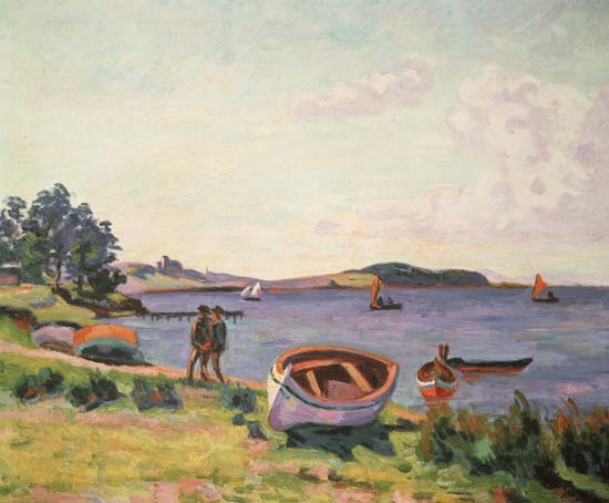 Boats on the shore of the sea (Le Brusc) a Jean-Baptiste Armand Guillaumin