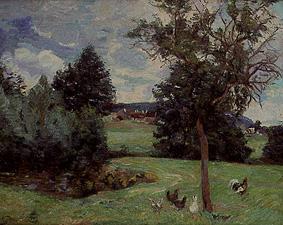 Landscape with chickens a Jean-Baptiste Armand Guillaumin