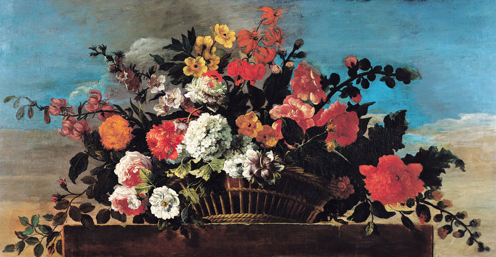 Wicker Basket of Flowers a Jean-Baptiste Belin de Fontenay