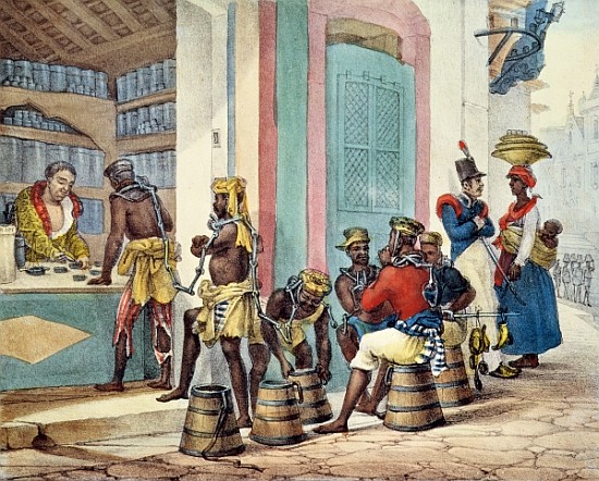 Manacled slaves buying tobacco from a Tobacco shop in Rio de Janeiro a Jean Baptiste Debret