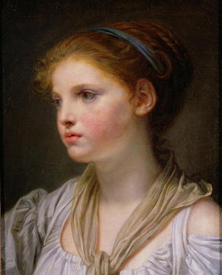 Girl with a Blue Ribbon (oil on canvas) a Jean Baptiste Greuze