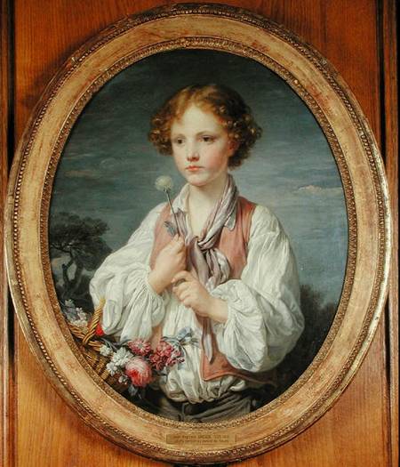 Young Boy with a Basket of Flowers a Jean Baptiste Greuze