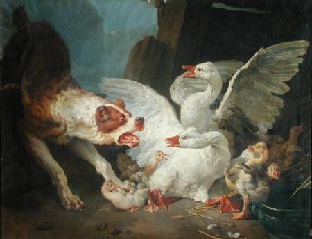 A Dog Attacking Geese a Jean-Baptiste Huet