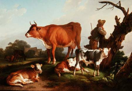 Pastoral scene with a cowherd a Jean-Baptiste Huet