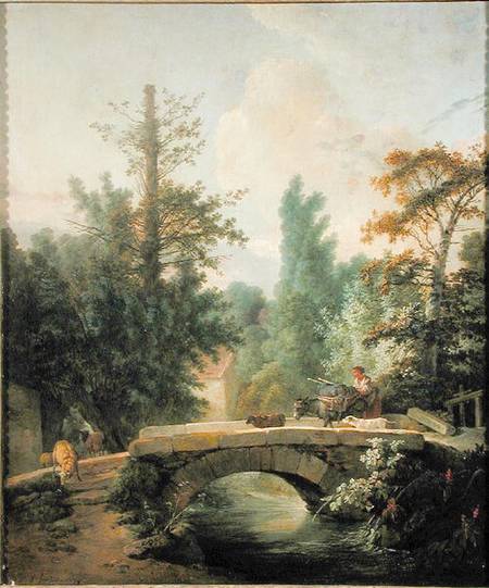 Peasant and her Donkey Crossing a Bridge a Jean-Baptiste Huet