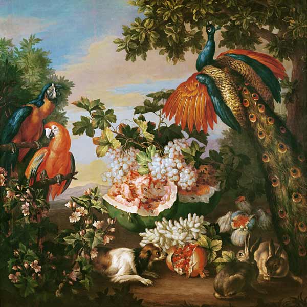 Fruit and Exotic Birds in a Landscape a Jean Baptiste Monnoyer