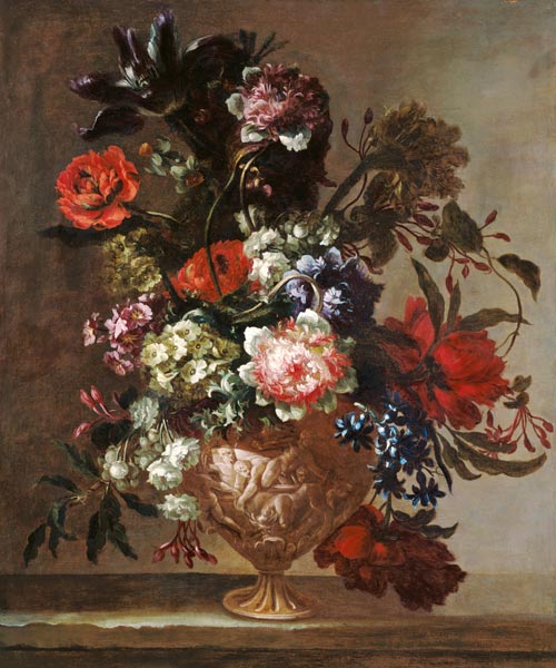 Still life of flowers in a sculpted vase a Jean Baptiste Monnoyer