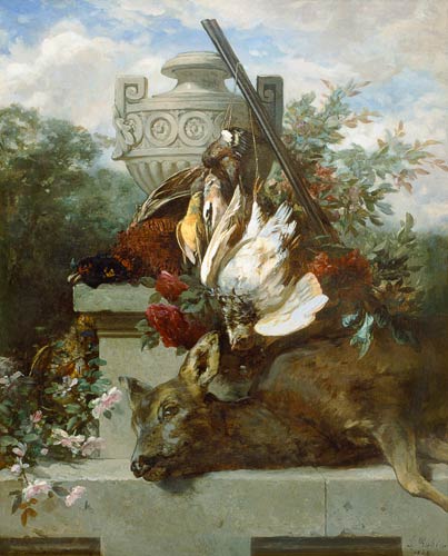 Natura morta con uccelli, caprioli, e fiori a Jean Baptiste Robie