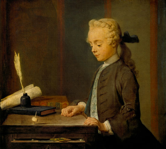 Le portrait du fils de M.Godefroy, joailier, applique a voir tourner un toton, dit aussi L'enfant au a Jean-Baptiste Siméon Chardin