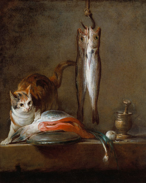 Still Life With Cat and Fish a Jean-Baptiste Siméon Chardin