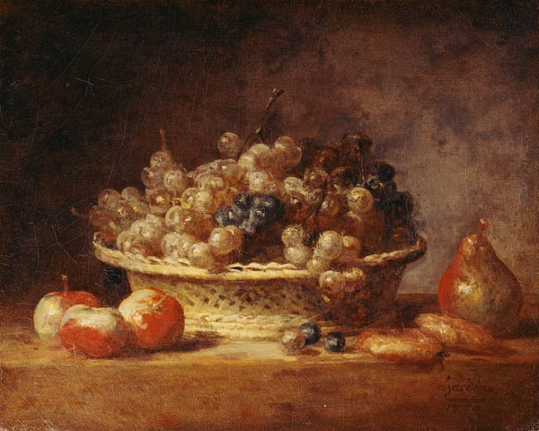 Chardin / Basket of grapes / Painting a Jean-Baptiste Siméon Chardin