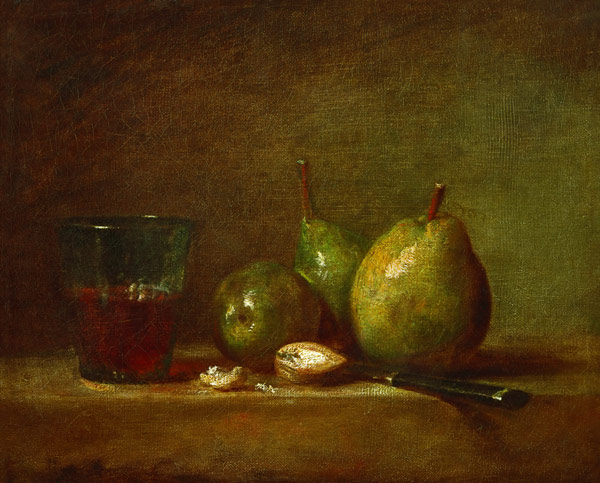 Pears, Walnuts and Glass of Wine a Jean-Baptiste Siméon Chardin