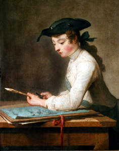 The draughtsman (sharpening man, his pencil more youngly) a Jean-Baptiste Siméon Chardin