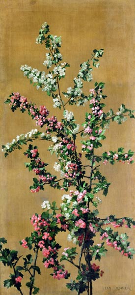 Japanese Cherry Tree and Hawthorn Branches  (re 215287 for pair) a Jean Benner