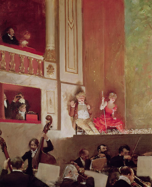 Revue at the Theatre des Varietes, c.1885 (oil on canvas) a Jean Beraud