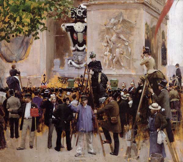 The Funeral of Victor Hugo (1802-85) at the Arc de Triomphe, 1885 (oil on panel) a Jean Beraud