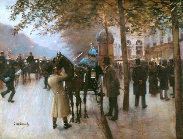 The Boulevards, Evening in Front of the Cafe Napolitain, late 19th century (oil on canvas) a Jean Beraud