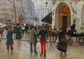 The Boulevard des Capucines and the Vaudeville Theatre, 1889 (oil on panel)