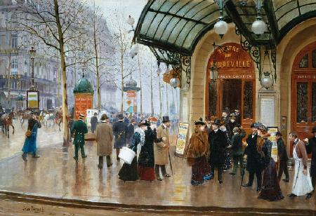 In front of the theatre de Vaudeville in Paris.